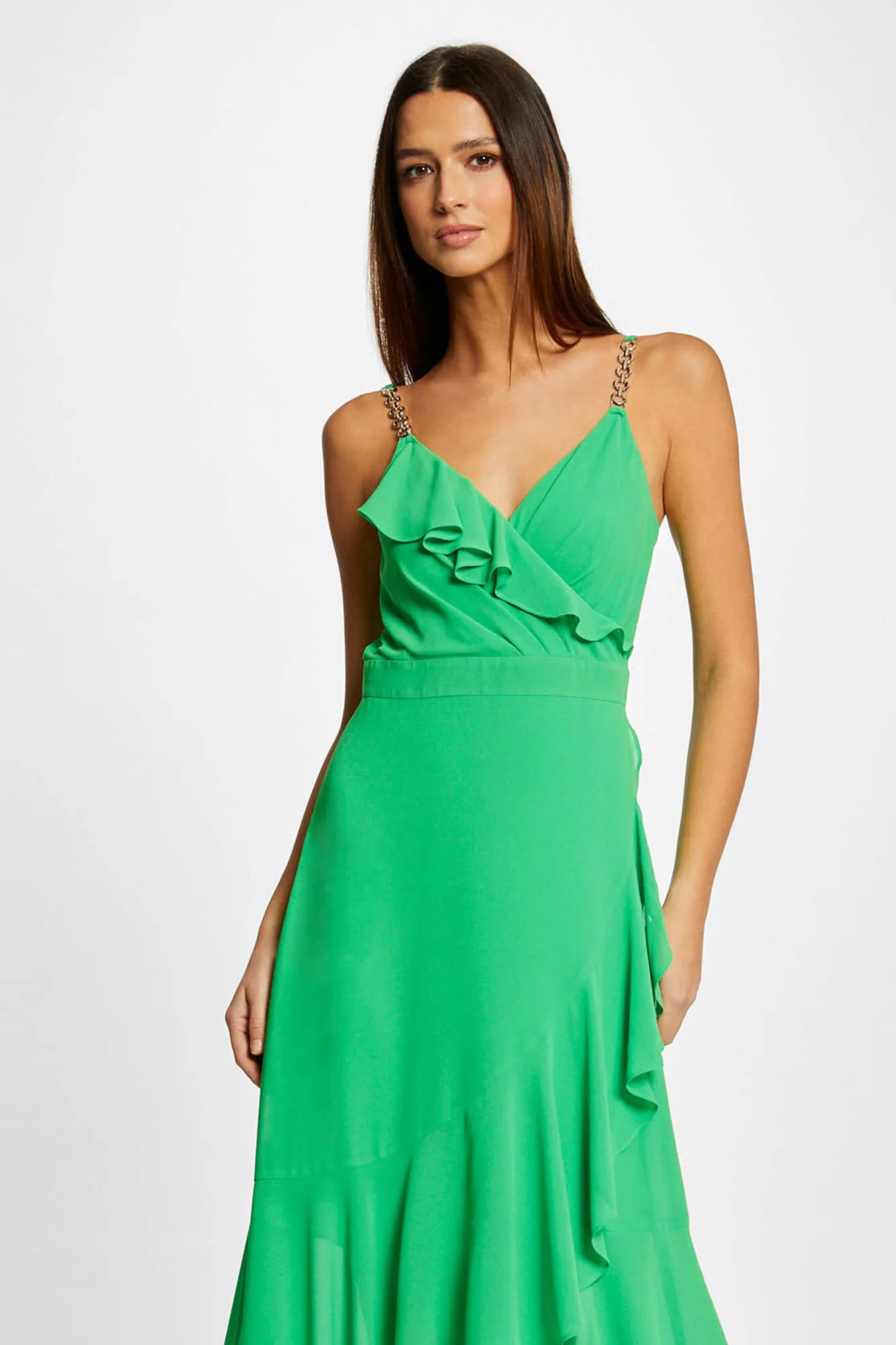 Morgan Vestido largo acampanado con volantes