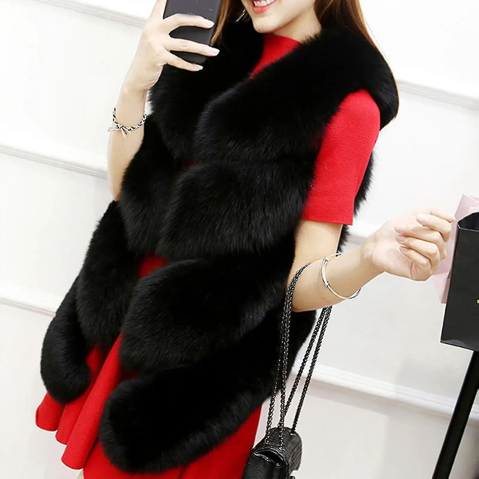Mujer Faux Fur Gilet Chaleco cálido Chaqueta sin mangas Abrigo Abrigo Ropa exterior