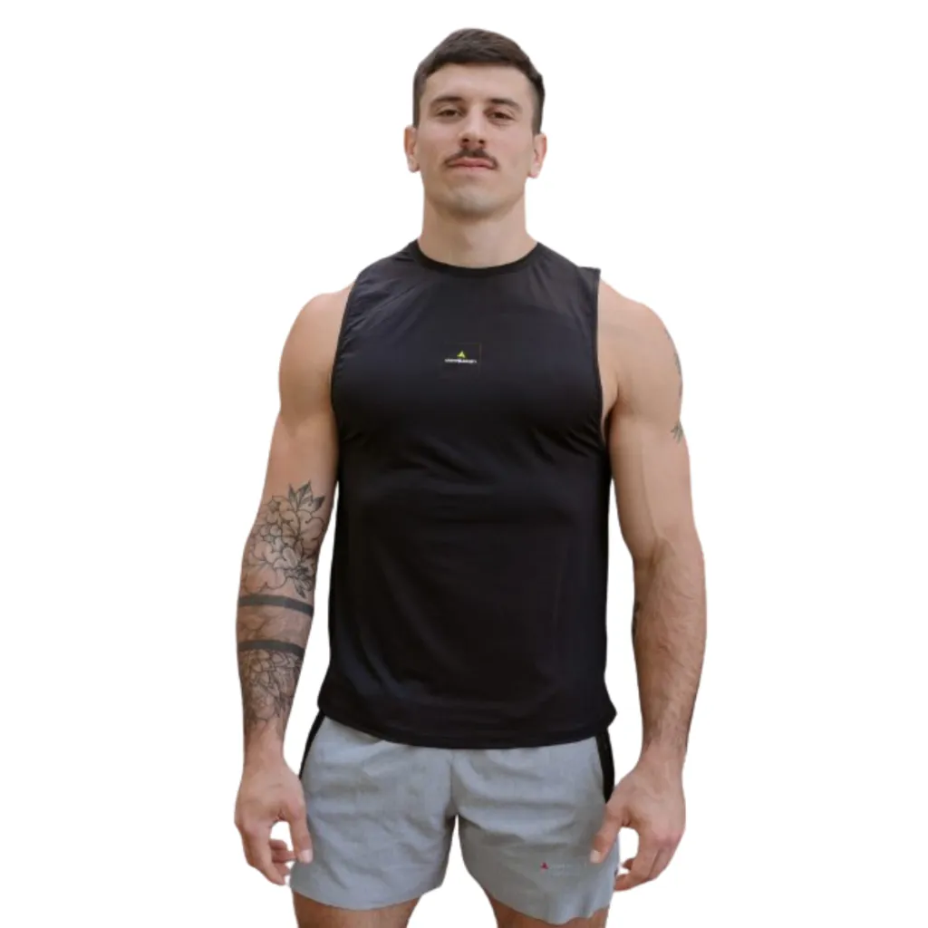 Musculosa Deportiva Negro Muscuproye + Short Microfibra Shmicro Negro