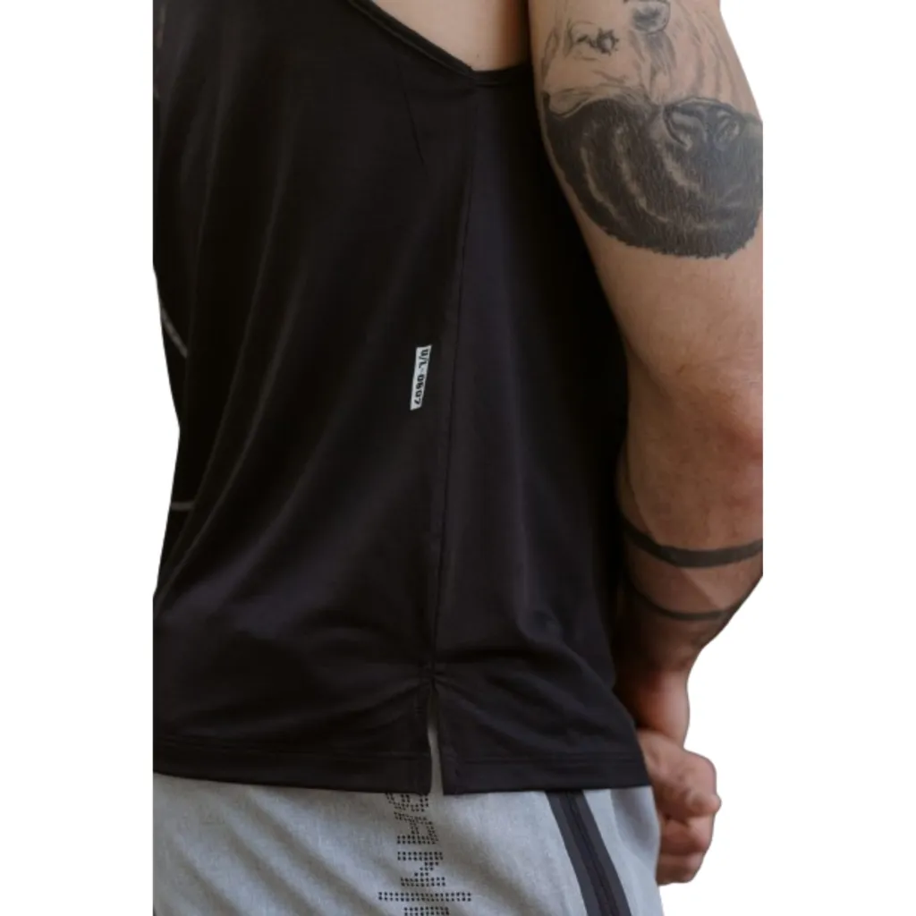 Musculosa Deportiva Negro Muscuproye + Short Microfibra Shmicro Negro