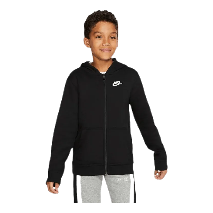 NIKE SPORTSWEAR CLUB BIG KIDS' FULLZIP HOODIE BLACK/BLACK/WHITE