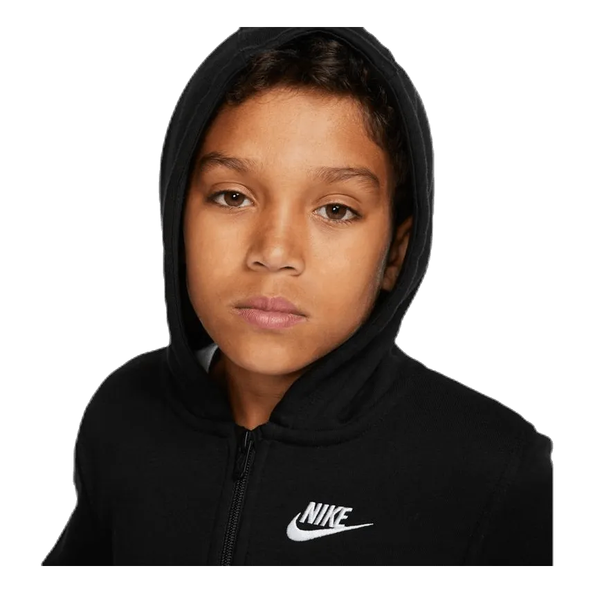 NIKE SPORTSWEAR CLUB BIG KIDS' FULLZIP HOODIE BLACK/BLACK/WHITE