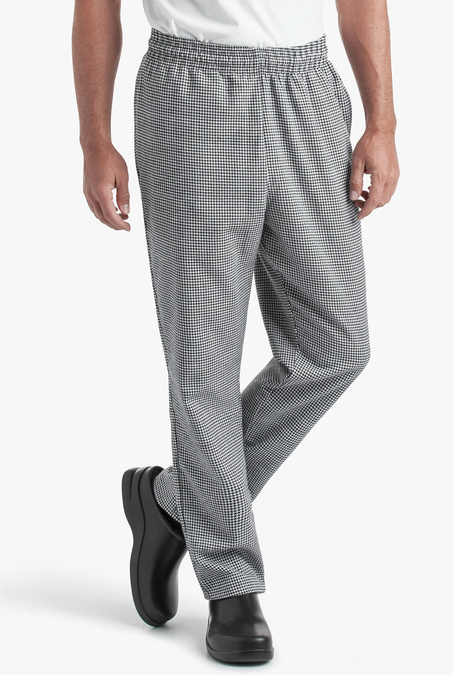ON THE LINE HOUNDSTOOTH WHITE MEN'S 4POCKET BAGGY PRINTED CHEF PANTS