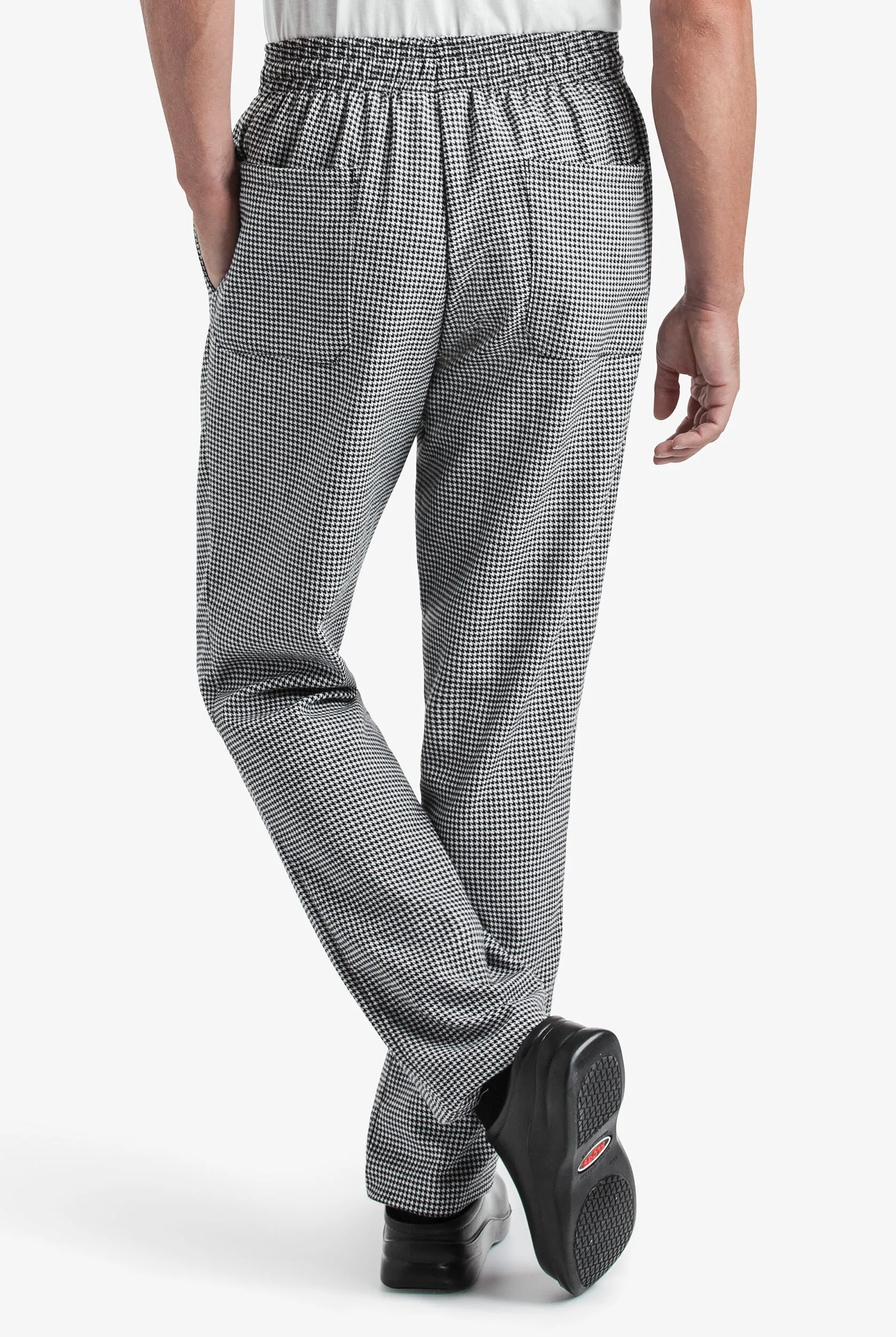 ON THE LINE HOUNDSTOOTH WHITE MEN'S 4POCKET BAGGY PRINTED CHEF PANTS