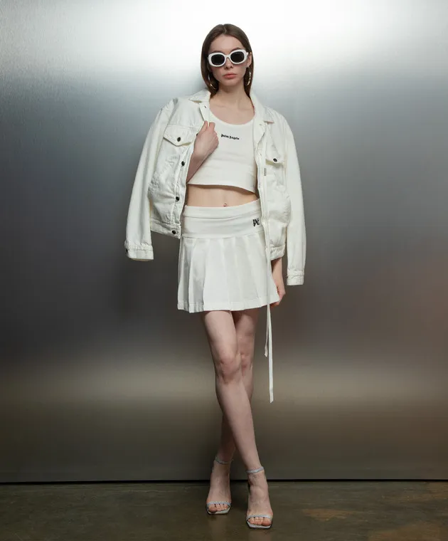 Palm Angels White top with contrasting logo embroidery
