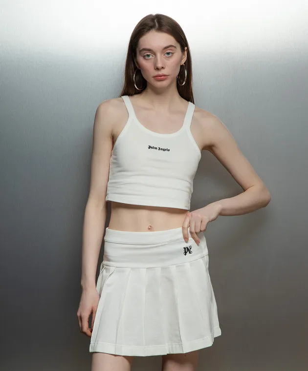 Palm Angels White top with contrasting logo embroidery