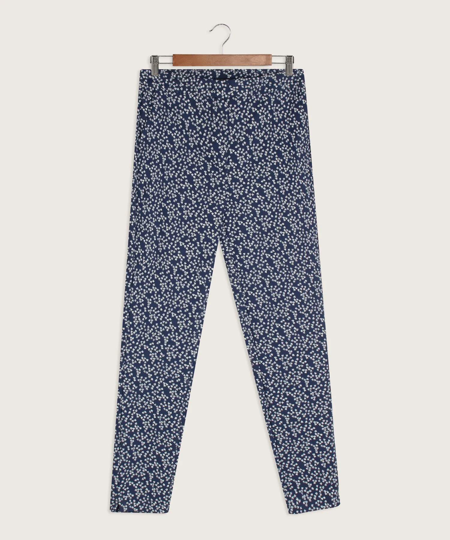 PANTAL&OACUTE;N CL&AACUTE;SICO ESTAMPADO CON EL&AACUTE;STICO UNICOLOR EN PRETINA