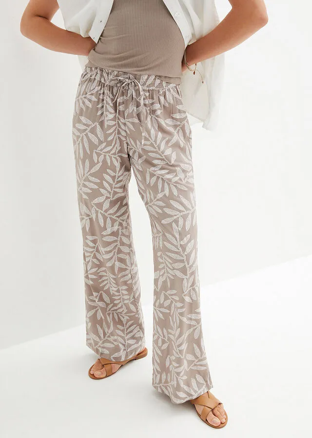 PANTALóN TIPO PALAZZO DE VISCOSA SOSTENIBLE CON ESTAMPADO MARRóN GRISáCEOBLANCO ESTAMPADO