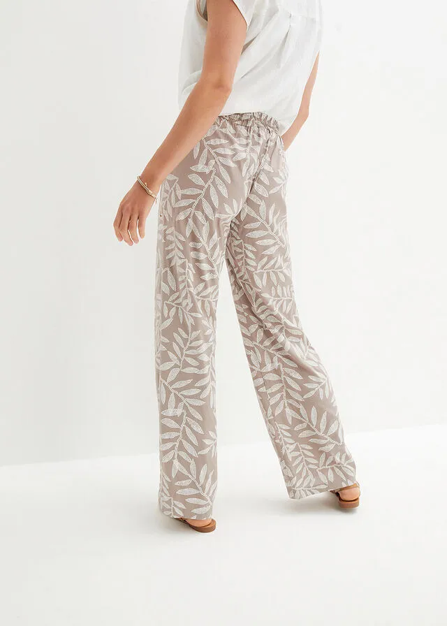 PANTALóN TIPO PALAZZO DE VISCOSA SOSTENIBLE CON ESTAMPADO MARRóN GRISáCEOBLANCO ESTAMPADO