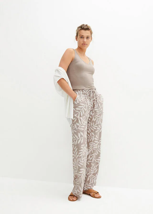 PANTALóN TIPO PALAZZO DE VISCOSA SOSTENIBLE CON ESTAMPADO MARRóN GRISáCEOBLANCO ESTAMPADO