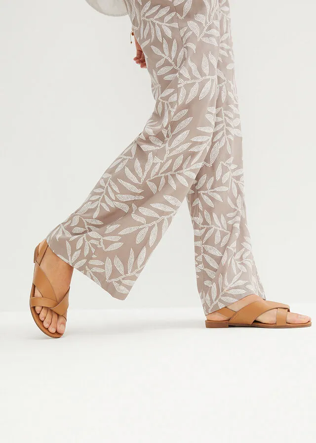 PANTALóN TIPO PALAZZO DE VISCOSA SOSTENIBLE CON ESTAMPADO MARRóN GRISáCEOBLANCO ESTAMPADO