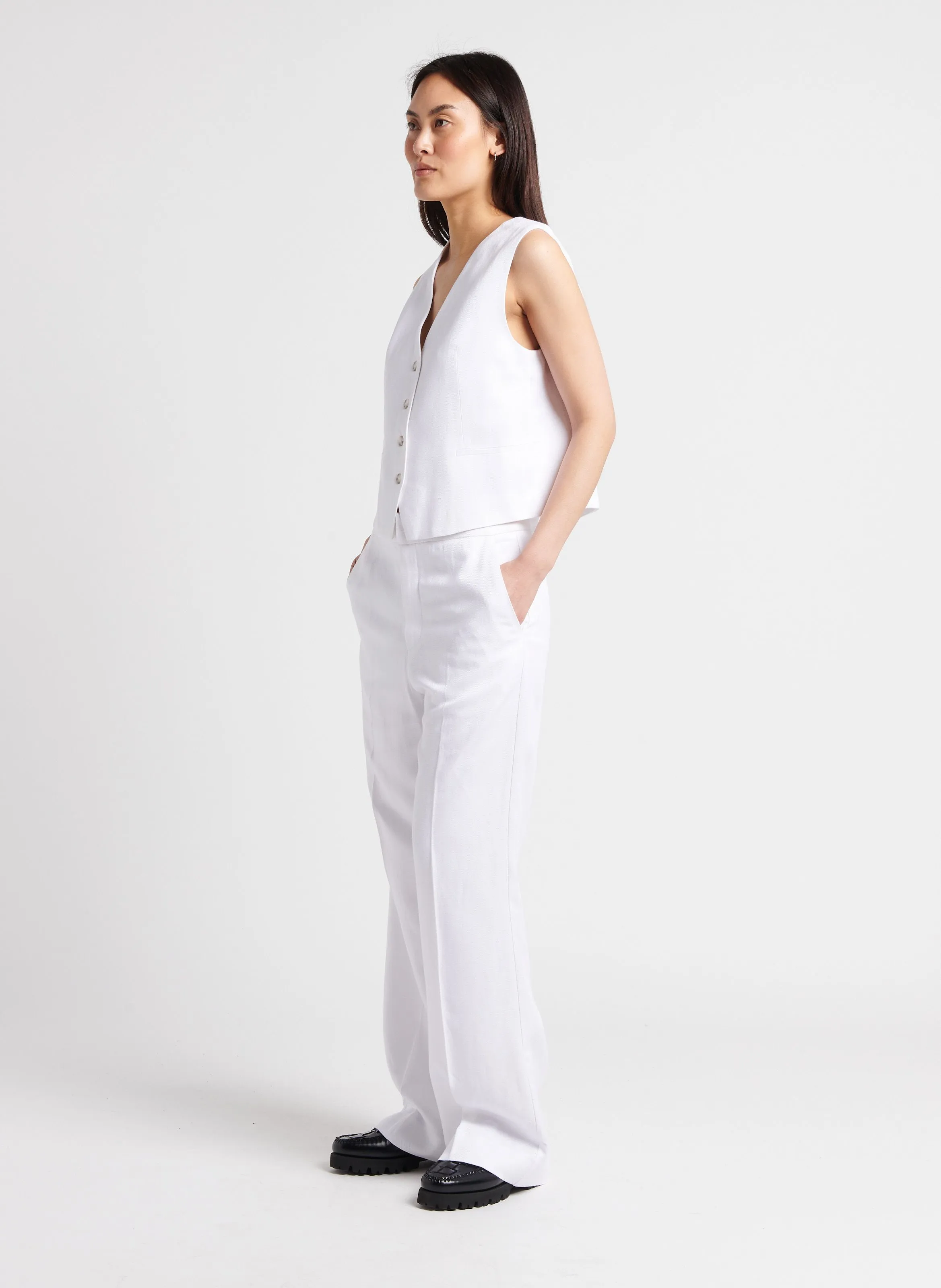PARTENA  PANTALóN ANCHO DE TIRO ALTO EN BLANCO