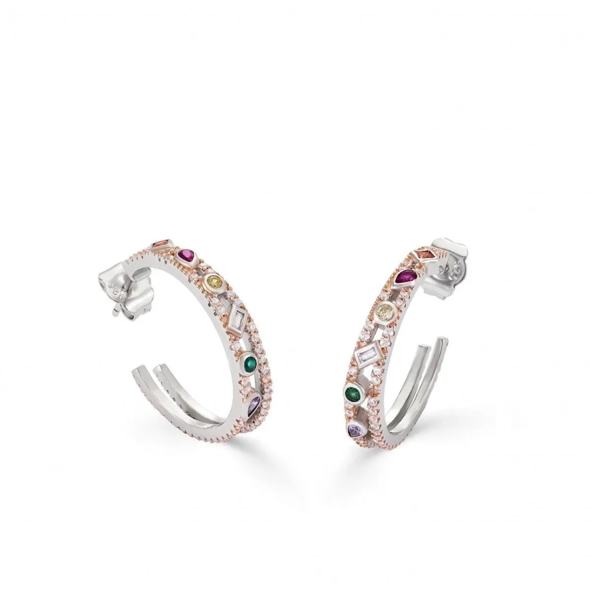 Pendientes aros con piedras diseo de doble raíl