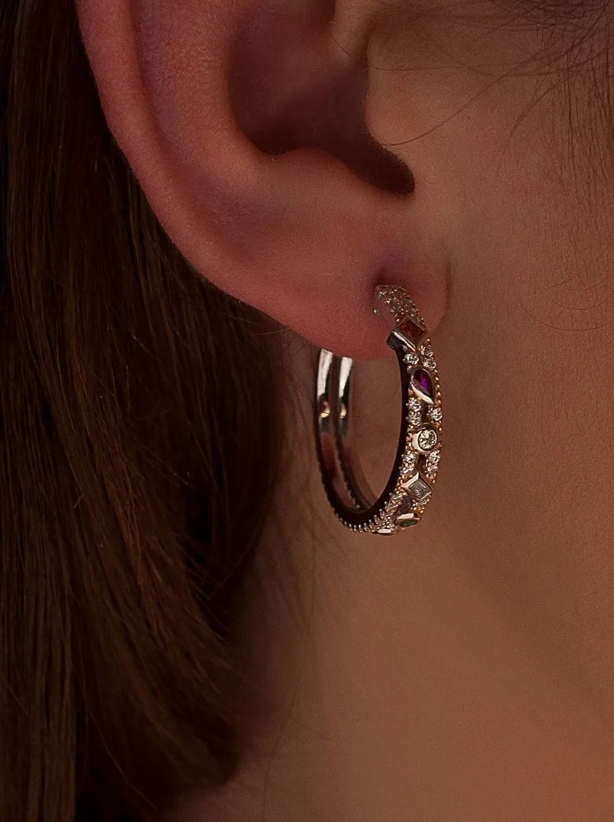 Pendientes aros con piedras diseo de doble raíl
