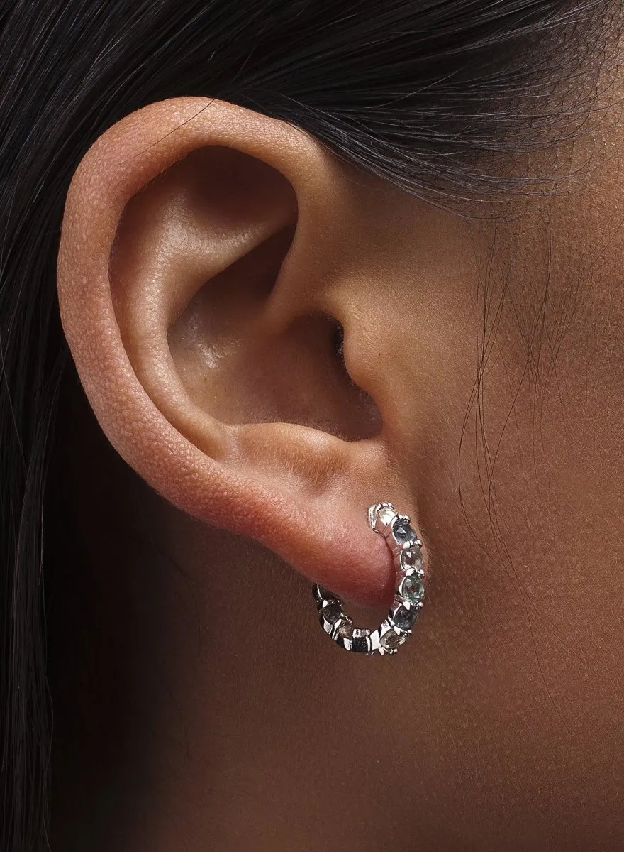 Pendientes aros pequeos formados por cuarzos adamantinos talla ovalada