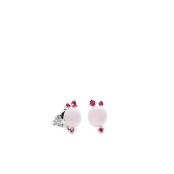 Pendientes botón diseo burbuja con gemas fucsias