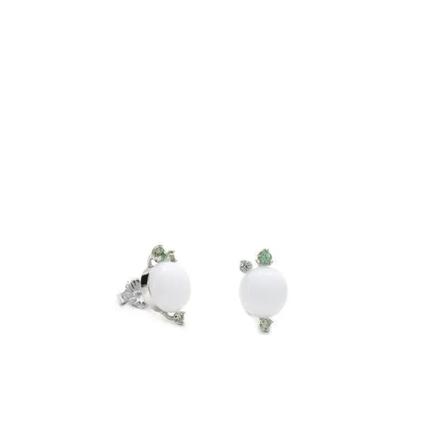 Pendientes botón diseo burbuja con gemas verdes