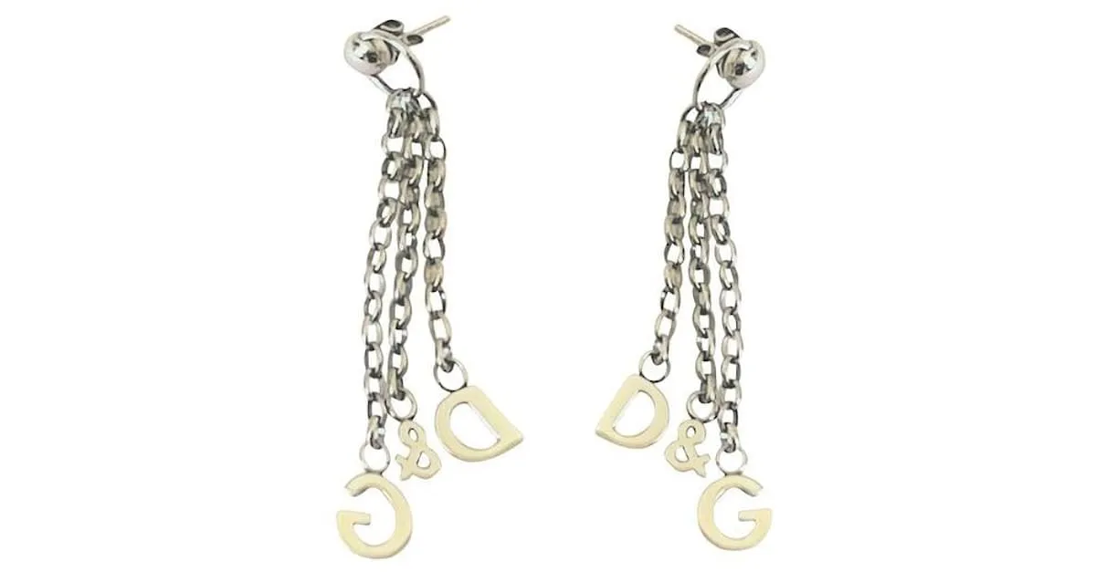 Pendientes Dolce & Gabbana modelo DJ0150 tres hilos con logo de acero Plata 