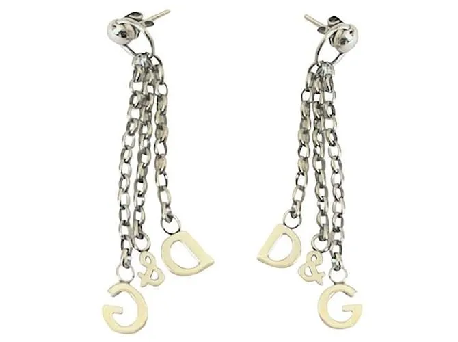 Pendientes Dolce & Gabbana modelo DJ0150 tres hilos con logo de acero Plata 