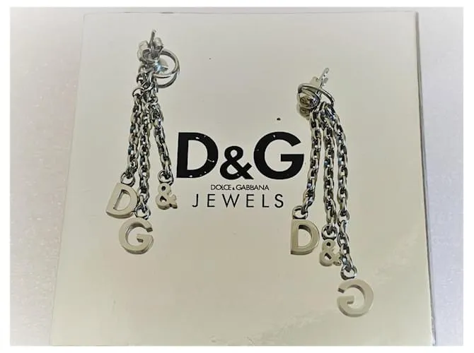 Pendientes Dolce & Gabbana modelo DJ0150 tres hilos con logo de acero Plata 