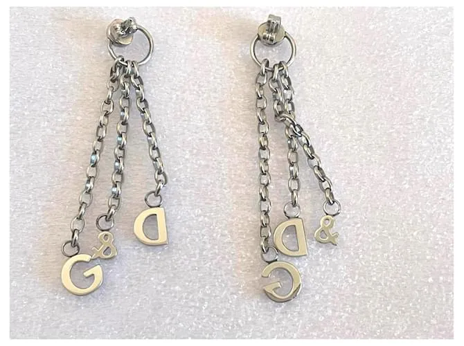 Pendientes Dolce & Gabbana modelo DJ0150 tres hilos con logo de acero Plata 