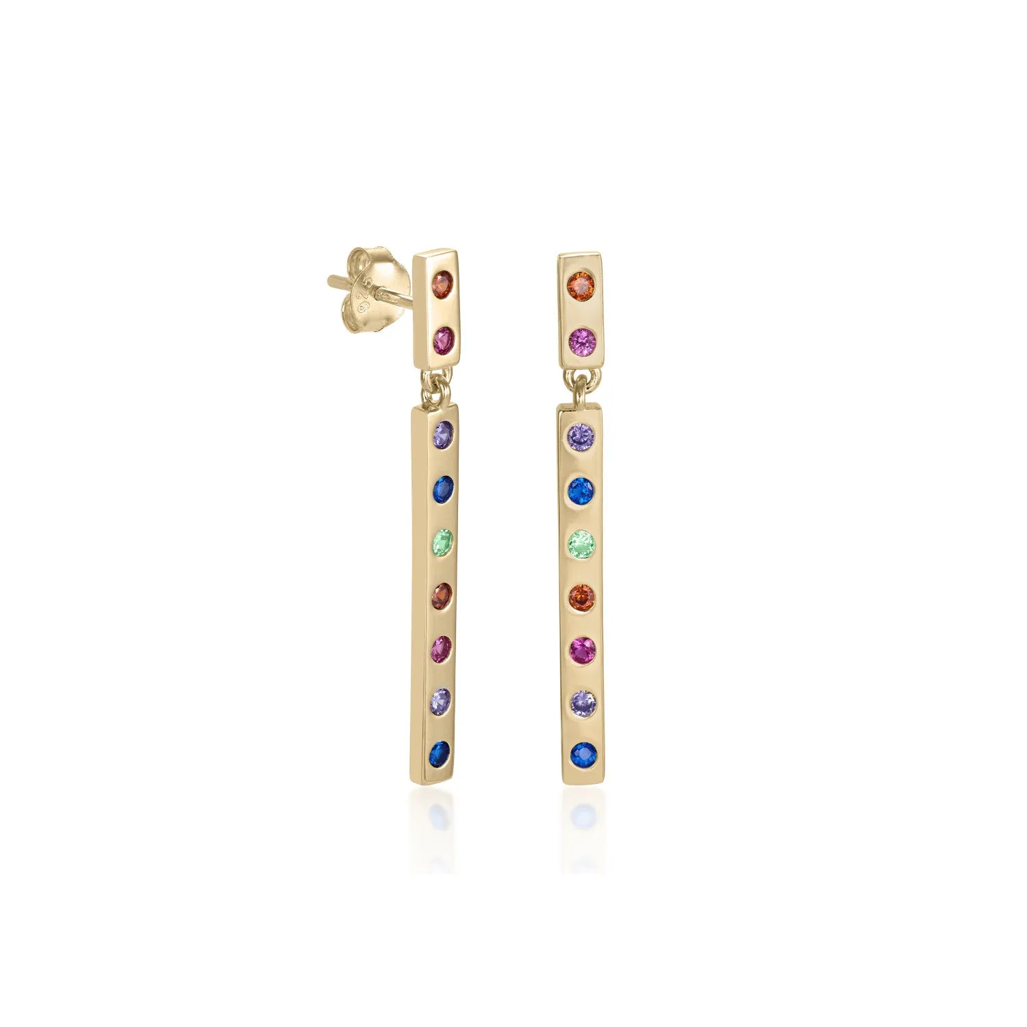 Pendientes largos de plata baados en oro diseo multicolor