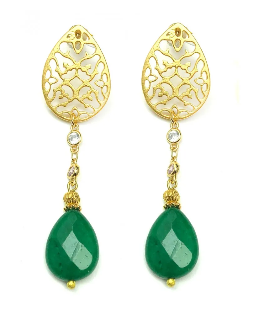 PENDIENTES MUJER DE LAGRIMA EMERALDA  PENDIENTES BISUERIA Y JOYERIA  BODAS