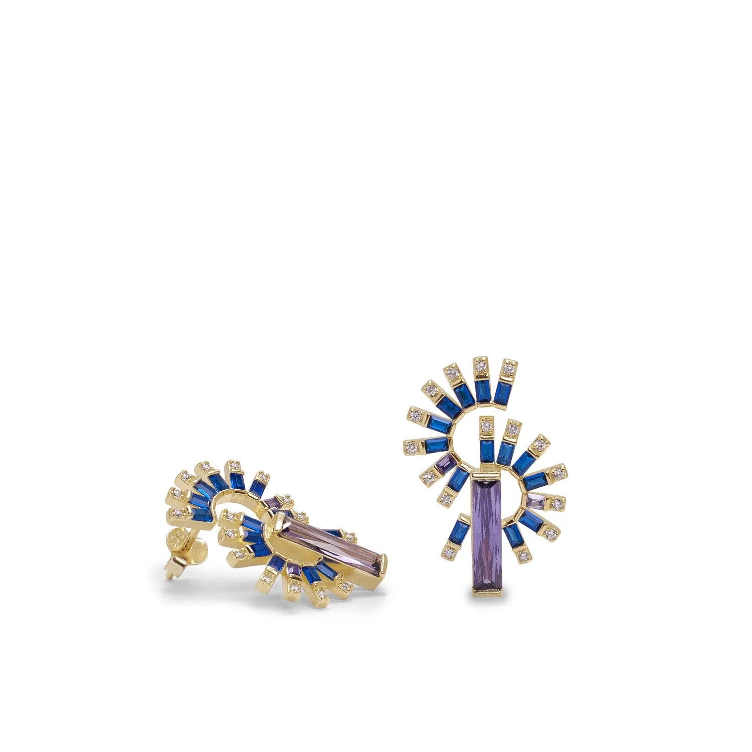 Pendientes originales diseo abanico zafiro y amatista