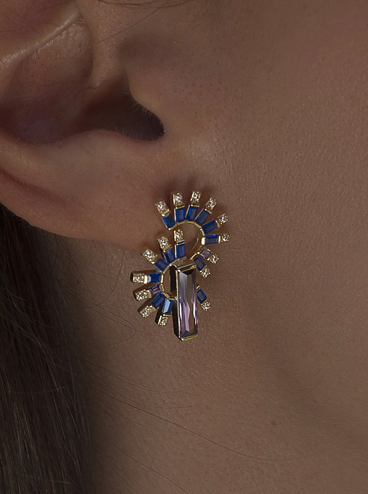 Pendientes originales diseo abanico zafiro y amatista