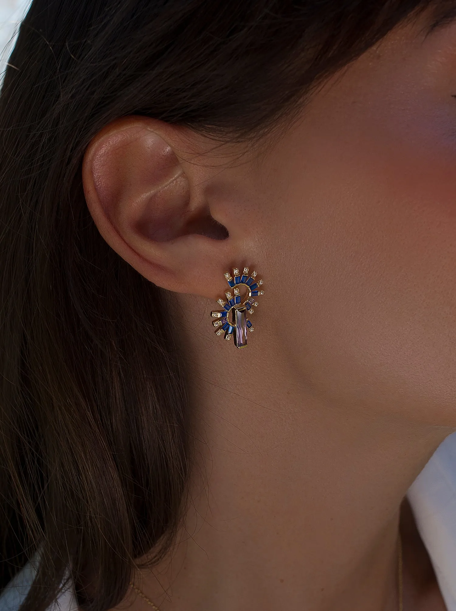 Pendientes originales diseo abanico zafiro y amatista