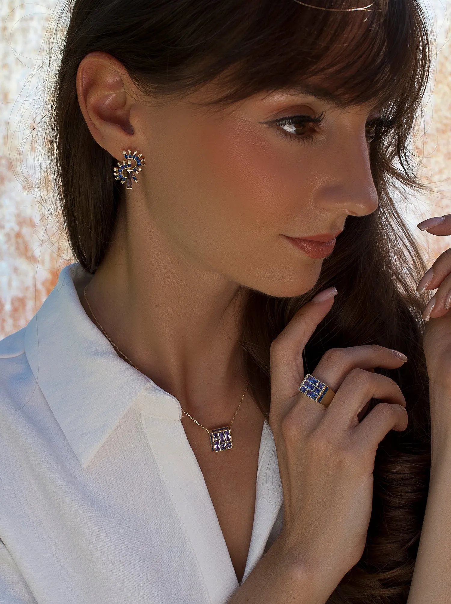 Pendientes originales diseo abanico zafiro y amatista