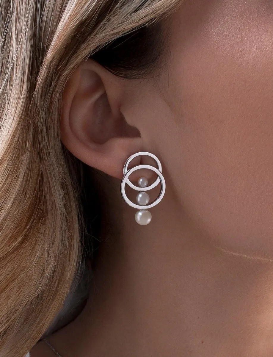 Pendientes perlas diseo doble motivo circular intercalado