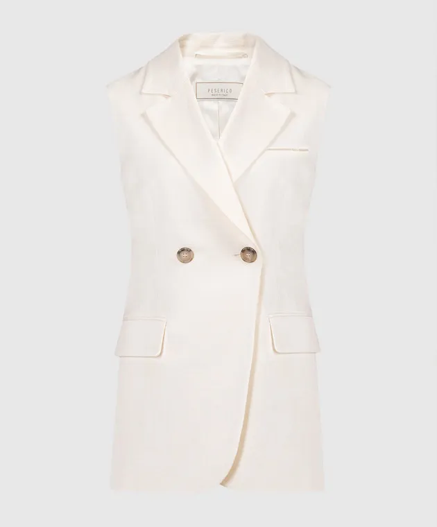 PESERICO BEIGE DOUBLEBREASTED WAISTCOAT WITH MONIL CHAIN