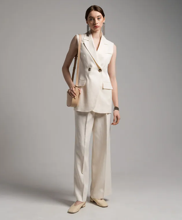 PESERICO BEIGE DOUBLEBREASTED WAISTCOAT WITH MONIL CHAIN