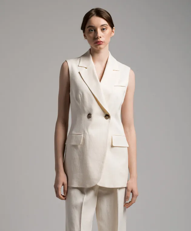 PESERICO BEIGE DOUBLEBREASTED WAISTCOAT WITH MONIL CHAIN