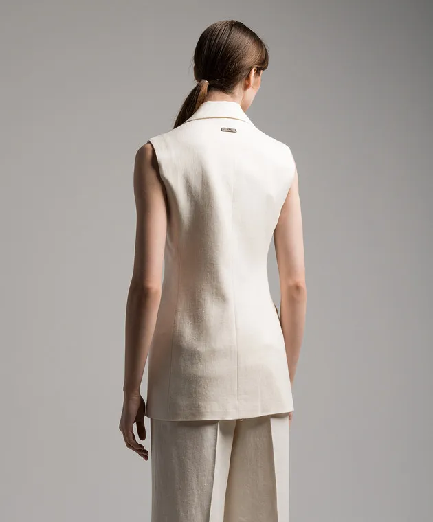 PESERICO BEIGE DOUBLEBREASTED WAISTCOAT WITH MONIL CHAIN