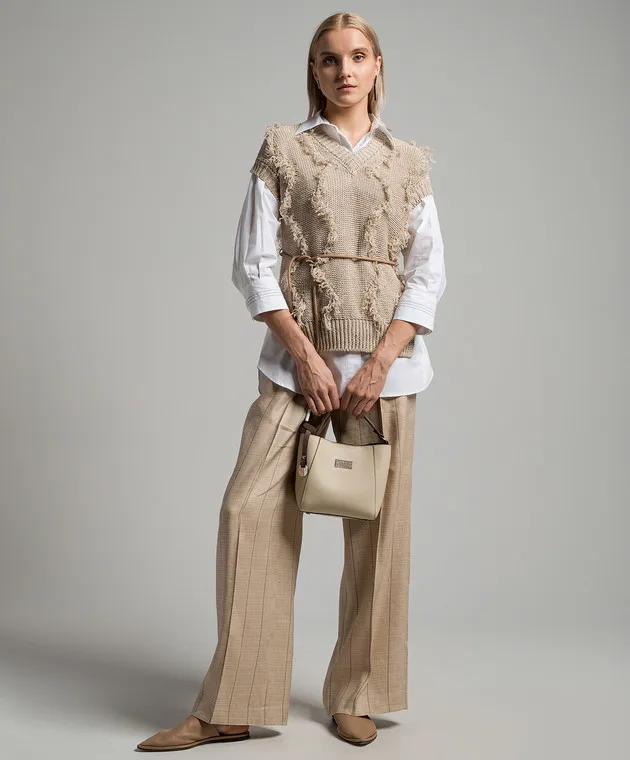 Peserico Beige linen waistcoat with fringe