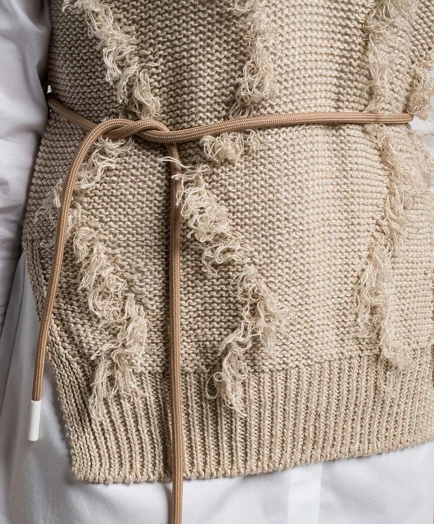 Peserico Beige linen waistcoat with fringe