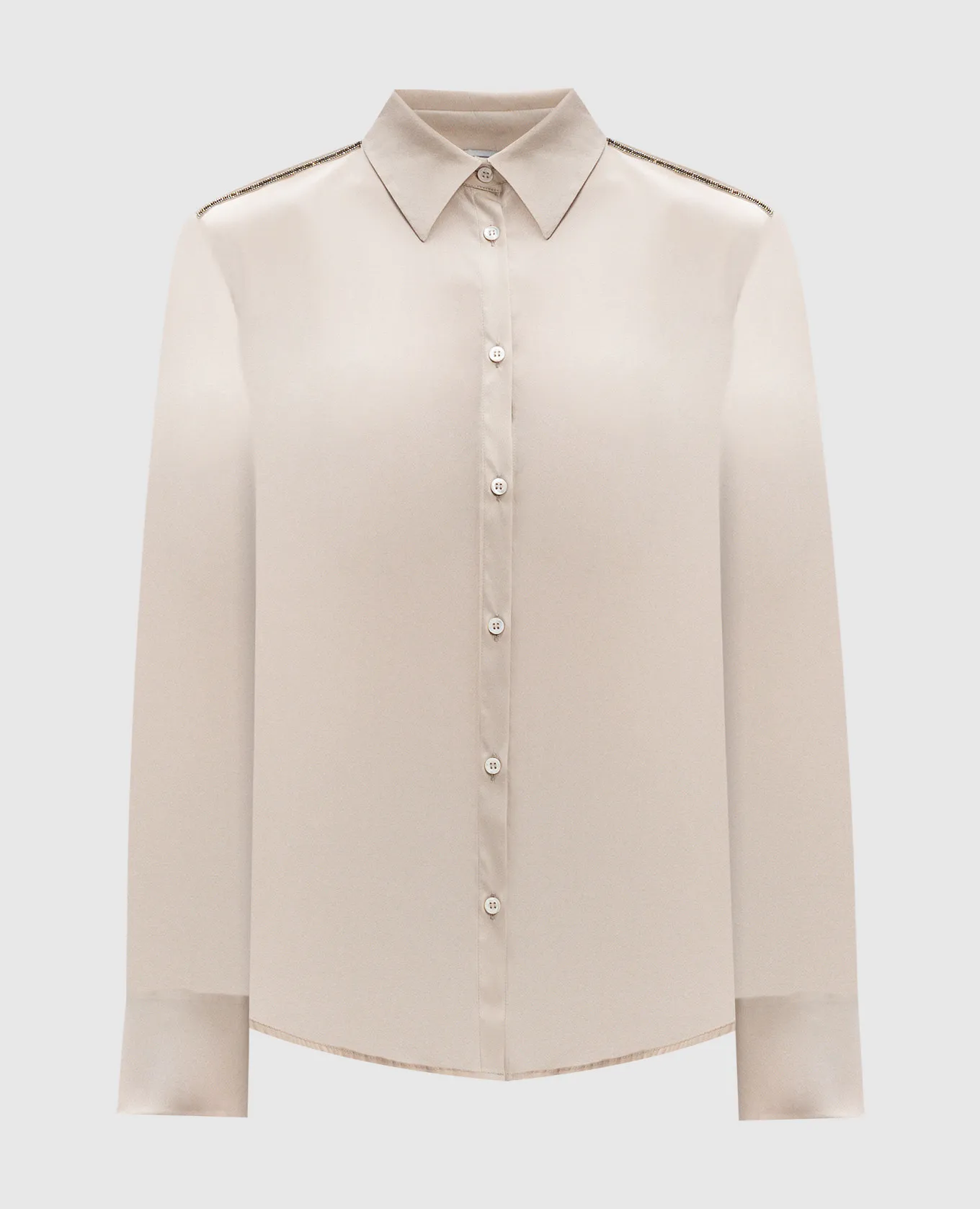 Peserico Beige silk blouse with monil chain