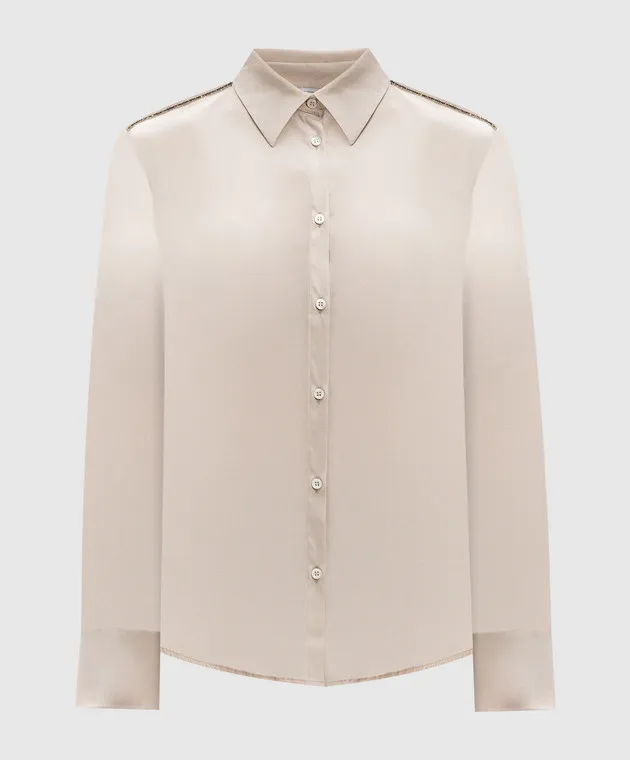 Peserico Beige silk blouse with monil chain