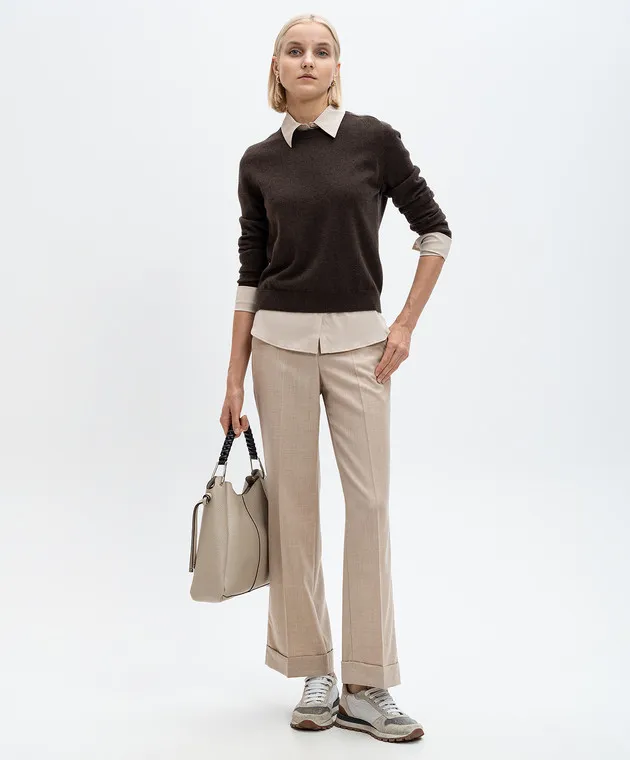 Peserico Beige silk blouse with monil chain