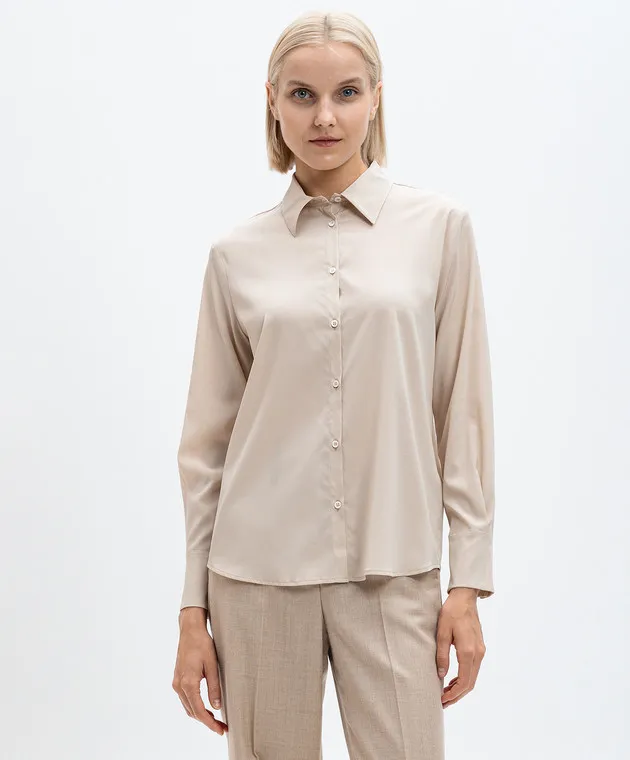 Peserico Beige silk blouse with monil chain
