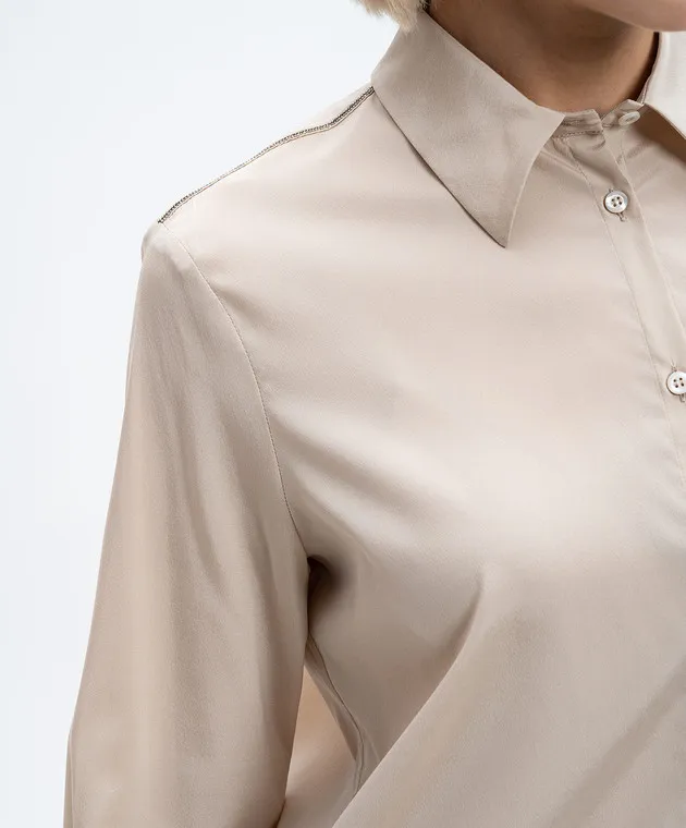 Peserico Beige silk blouse with monil chain