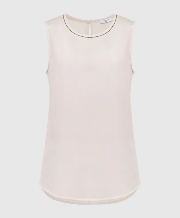Peserico Beige silk top with monil chain