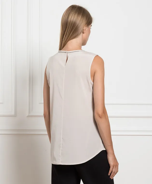 Peserico Beige silk top with monil chain