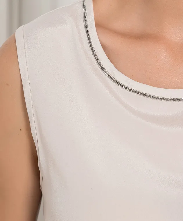 Peserico Beige silk top with monil chain