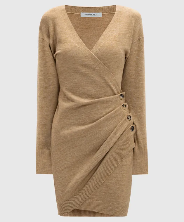 Philosophy di Lorenzo Serafini Beige melange dress with wool