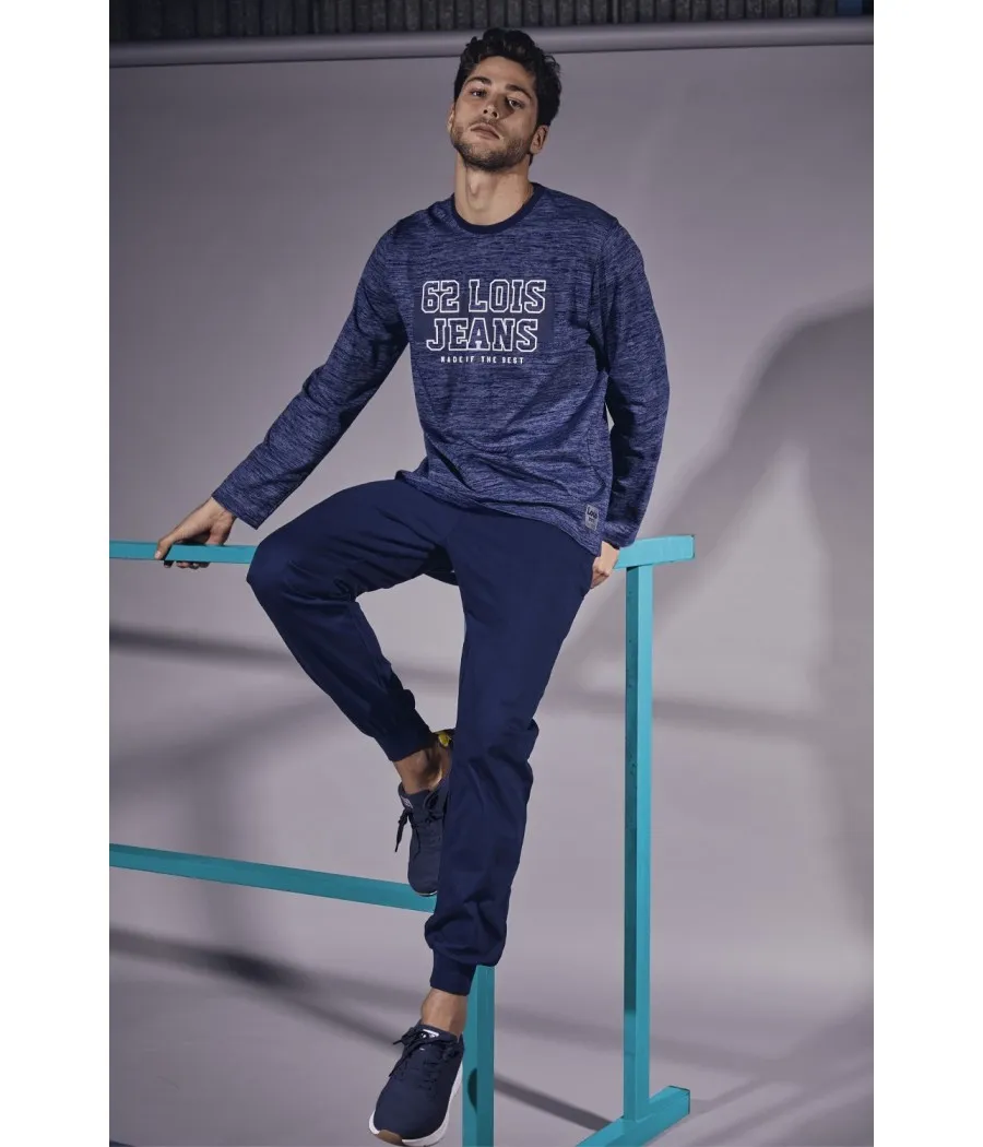 Pijama hombre invierno Lois azul bolsillos algodón