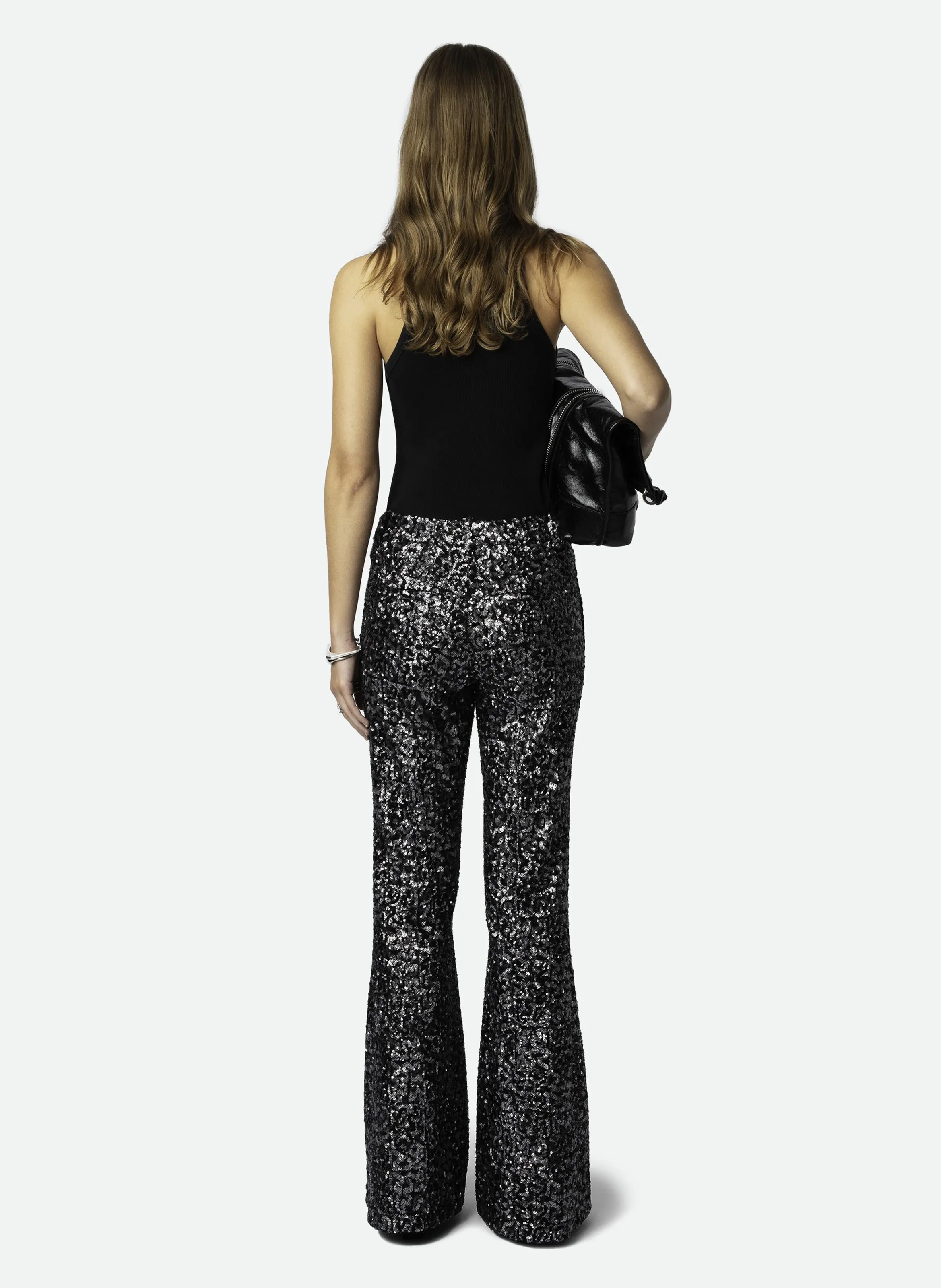 PREVY  PANTALóN ACAMPANADO CON LENTEJUELAS EN NEGRO