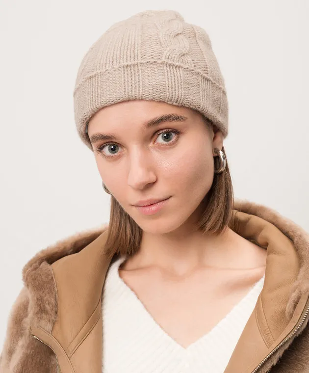 Simonetta Ravizza Beige cap CERVINO made of cashmere
